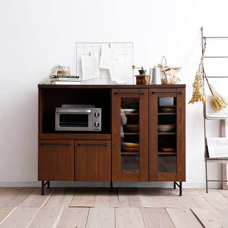 LOWYA(ロウヤ) 食器棚 レンジ台 キッチン収納 コンセント付き タモ突き