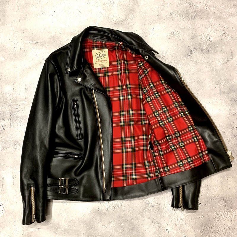 日本製】666 ライダース LJM-9TF ブラック 34 赤タータン 666 LEATHER