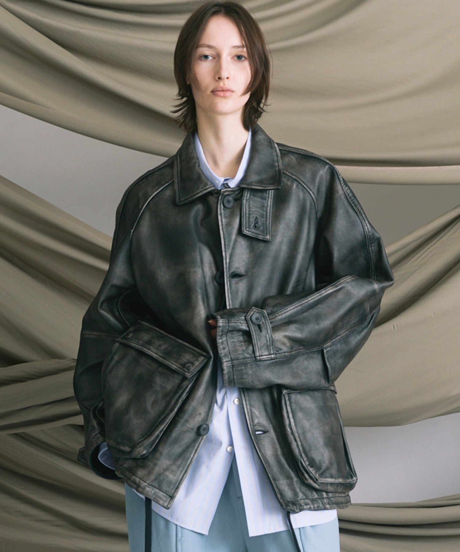 Sheep Leather Front Button Single Blouson