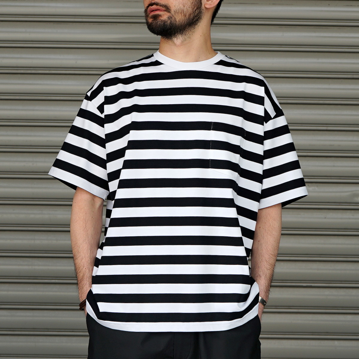 Graphpaper] Jersey Oversized L/S Pocket Tee / Border S/S Pocket