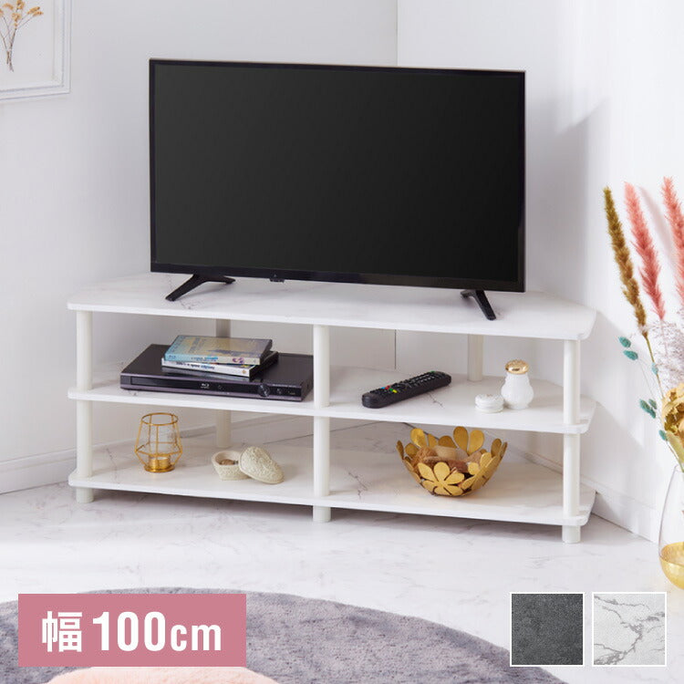 コーナーテレビ台 組み立て簡単 おしゃれな大理石柄 42インチまで対応