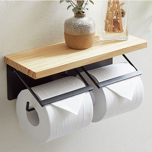 トイレットペーパーホルダー ダブルタイプ 2連 天板付き 天然木 パイン