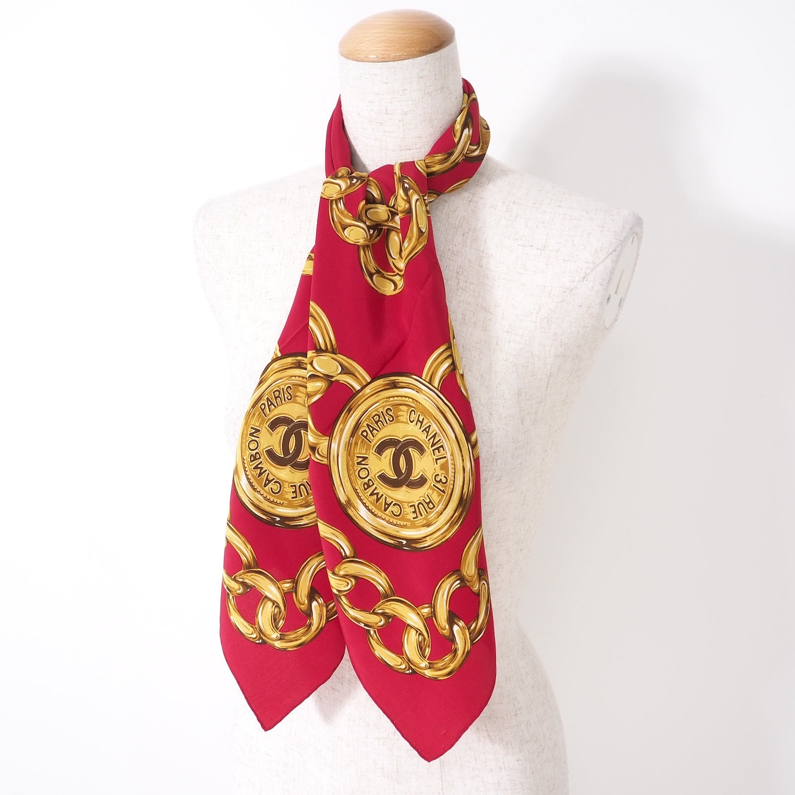 シャネル CHANEL スカーフ レッド ゴールド レディース 箱付 美品 4