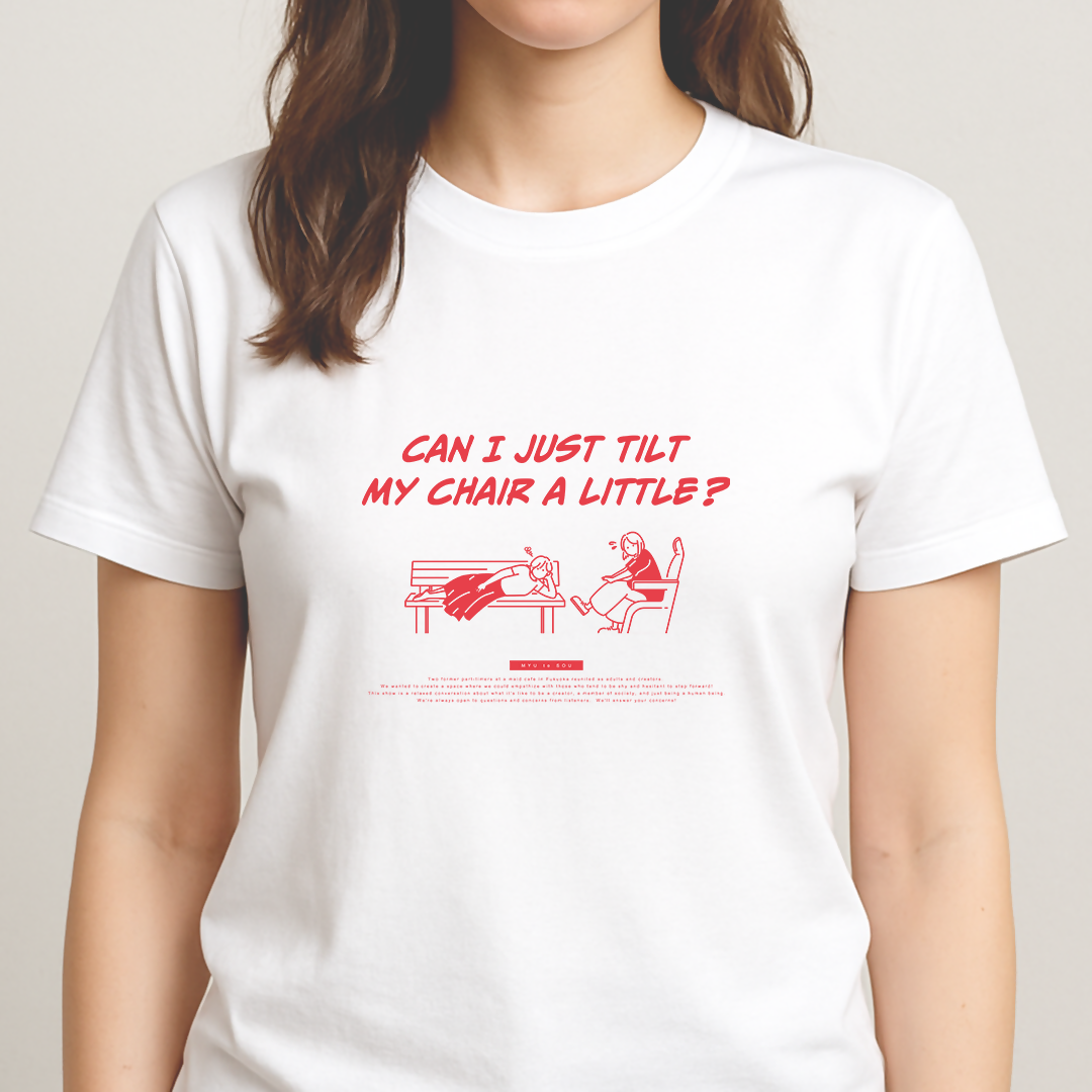 Tシャツ_XXLサイズ_ホワイト『ちょっと、席たおしてもいいですか