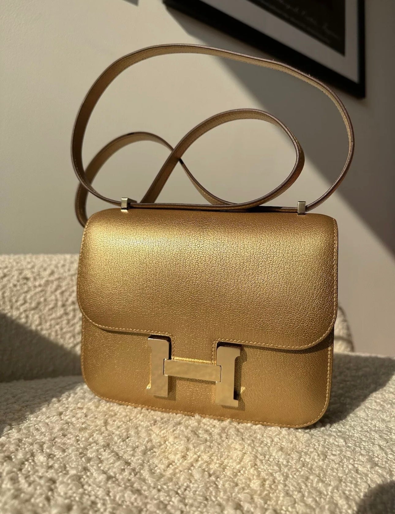 Hermes Dore Chèvre Chamkilight Metallic Mini Constance 18
