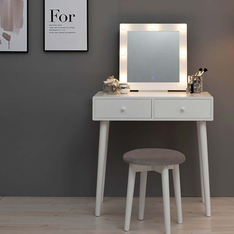 ドレッサー女優ミラー テーブル 白 デスク LEDライト付き 幅75cm 1面