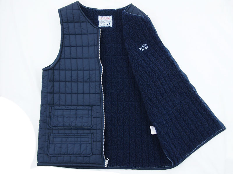 Psicom 'God Like Vest'キルティング ボア ベスト サイコム L Navy
