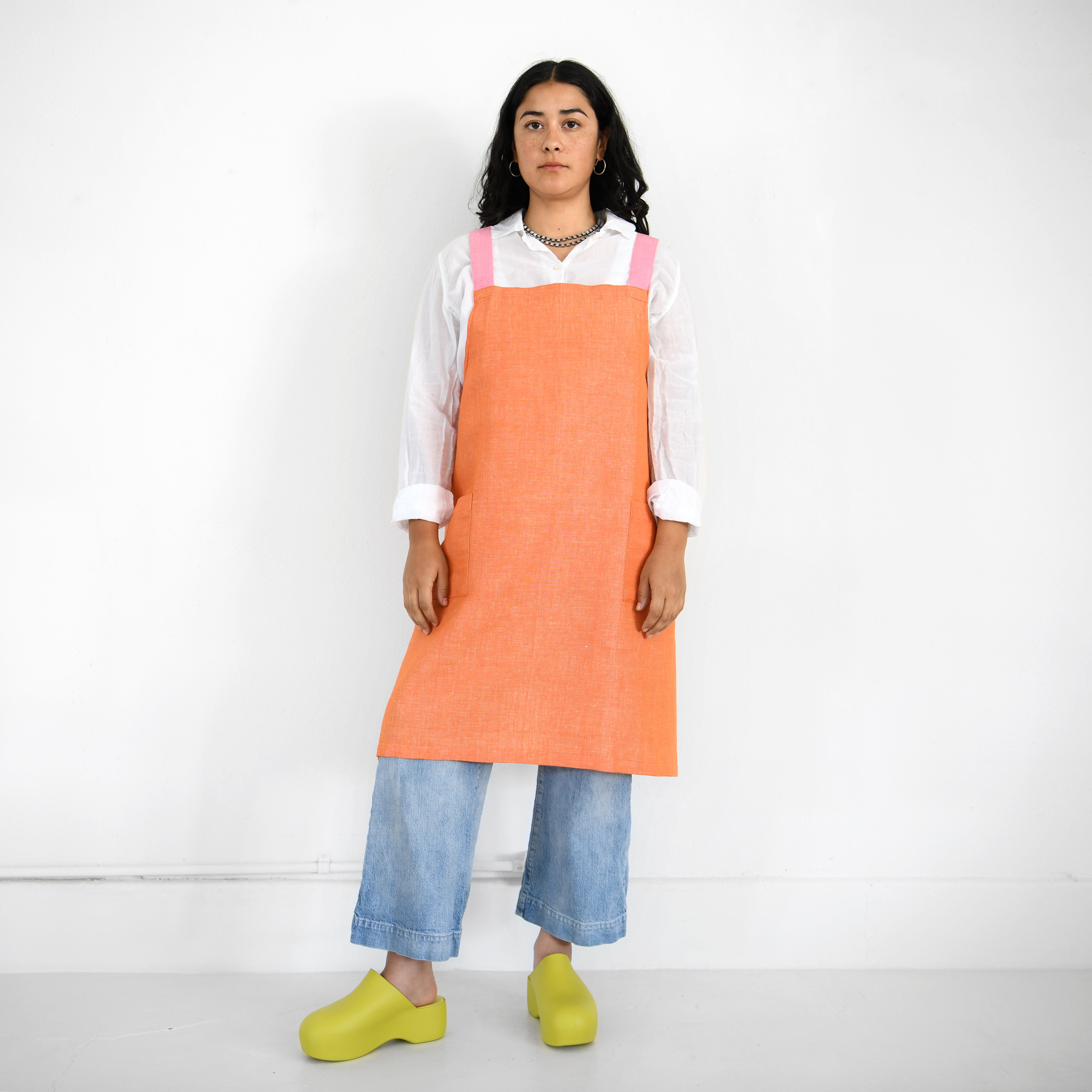 Garza Marfa Linen / Cotton Crossback Apron - Orange + Rosa