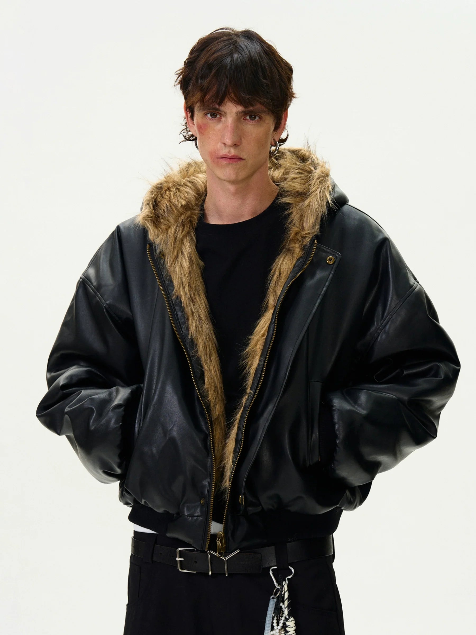 REVERSIBLE PU LEATHER FUR BOMBER JACKET – GEEK