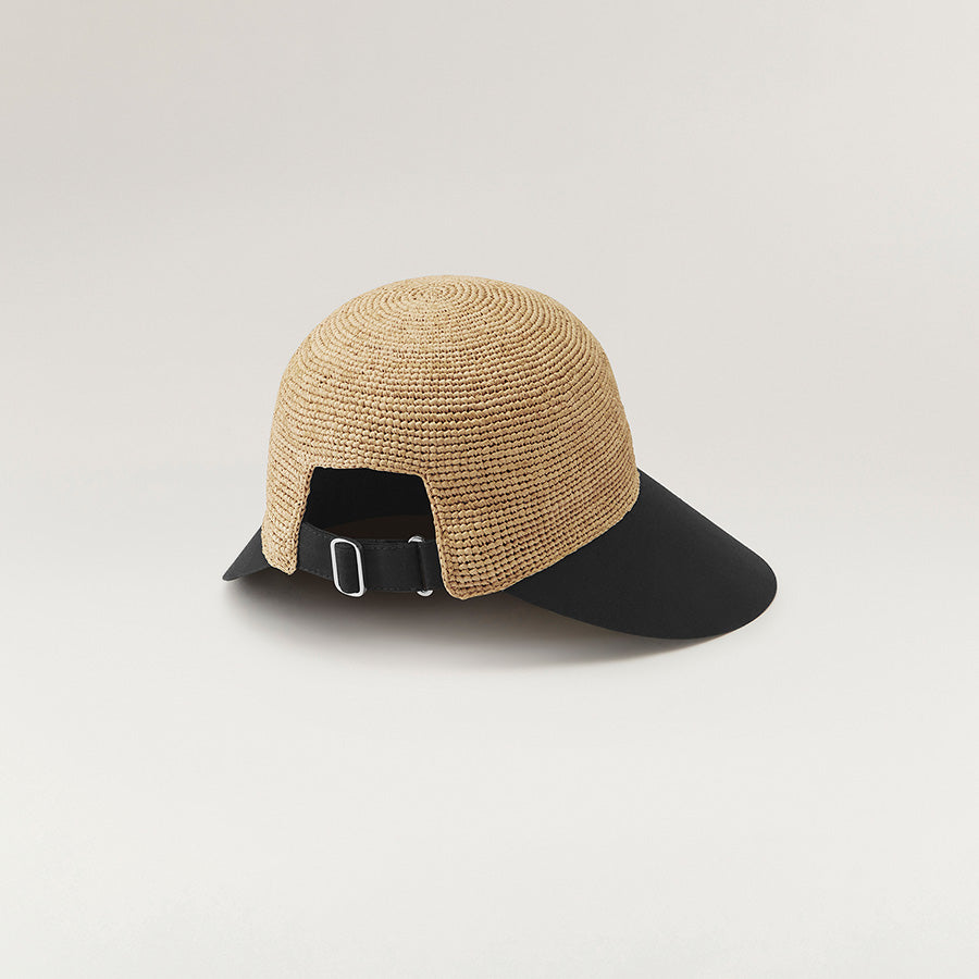 Shop the Blaise Wide Peak Cap in Natural/Black | Helen Kaminski