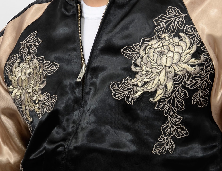 花旅楽団 和柄 スカジャン 菊 花 白孔雀 リバーシブル 刺繍 SCRIPT SSJ-011