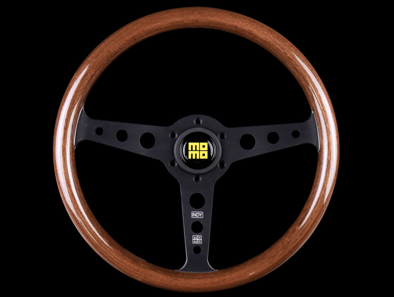 Momo Indy Mahogany Wood 350mm Steering Wheel - Black Spoke - JHPUSA