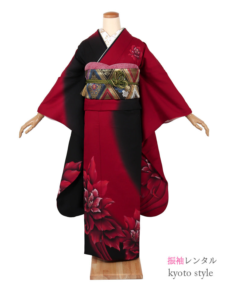 振袖 レンタル フルセット 成人式 二十歳のつどい 結婚式 赤 黒 レッド