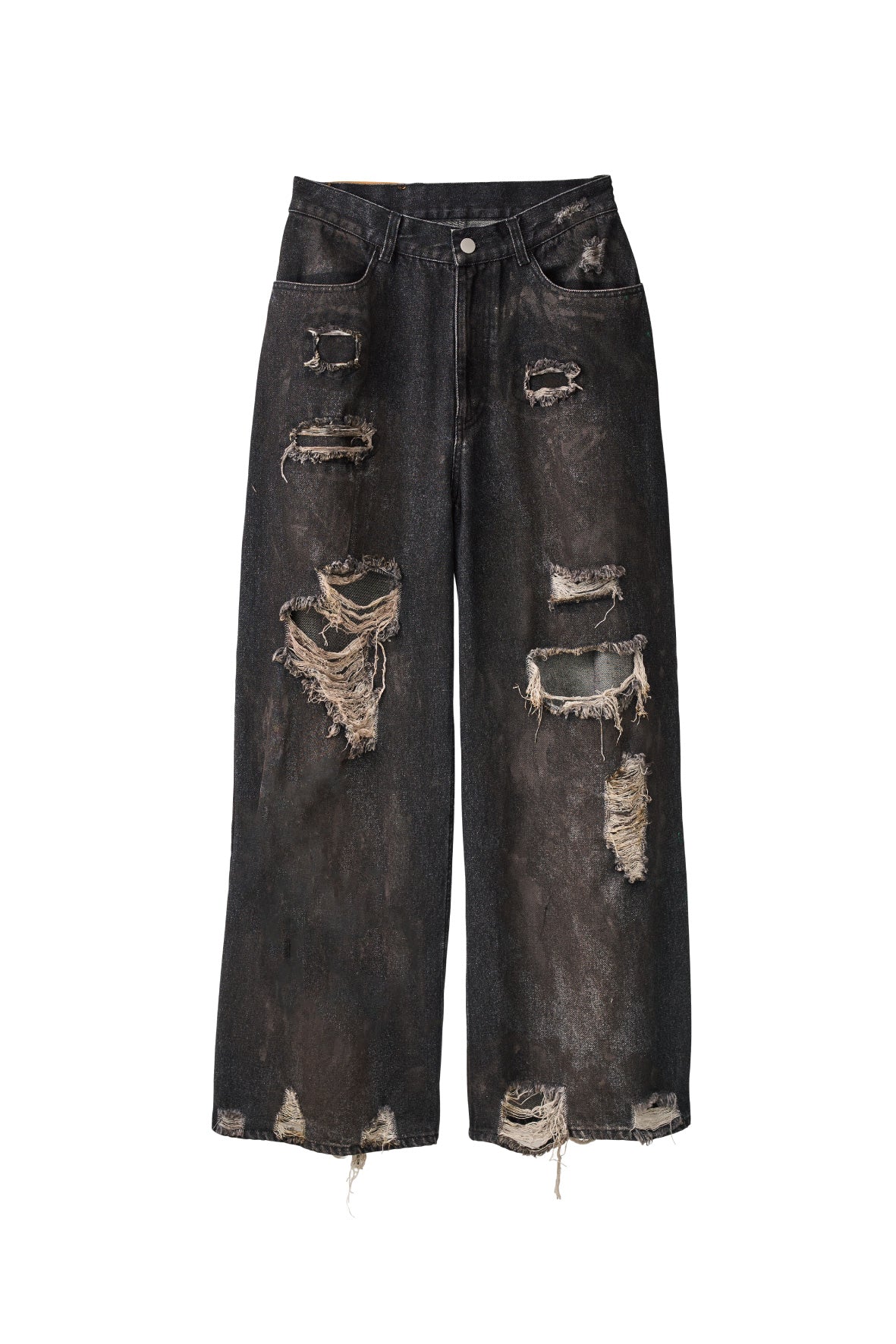 damage denim pants(unisex)/blackwhite | KNUTH MARF