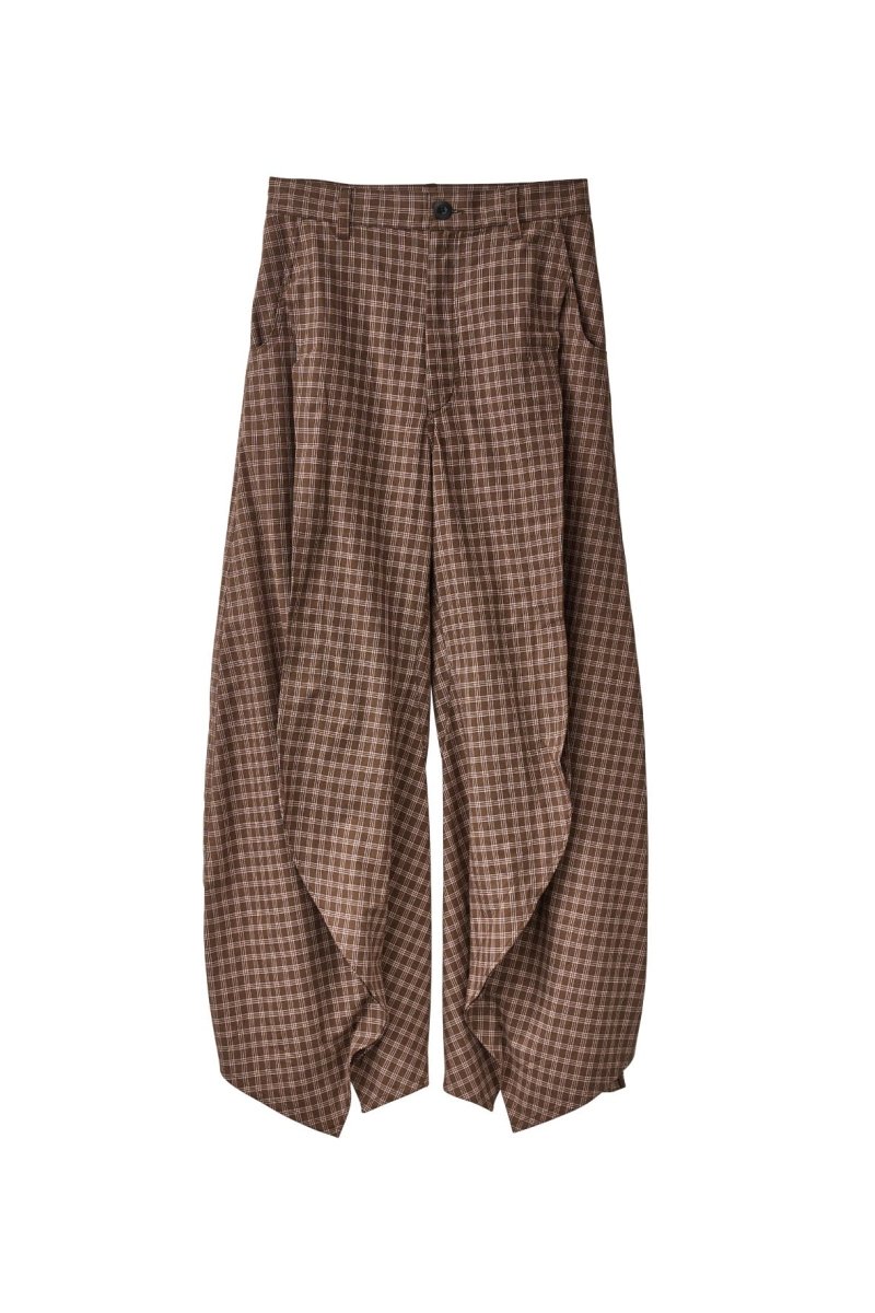 slit deformed pants(unisex)/checkbrown | KNUTH MARF