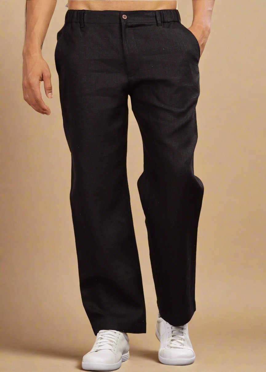 Figo - Pure Linen Drawcord Pants - Black – Linen Trail