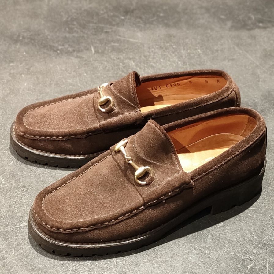 極美品【GUCCI】グッチ ビットローファー スエード ゴールド金具