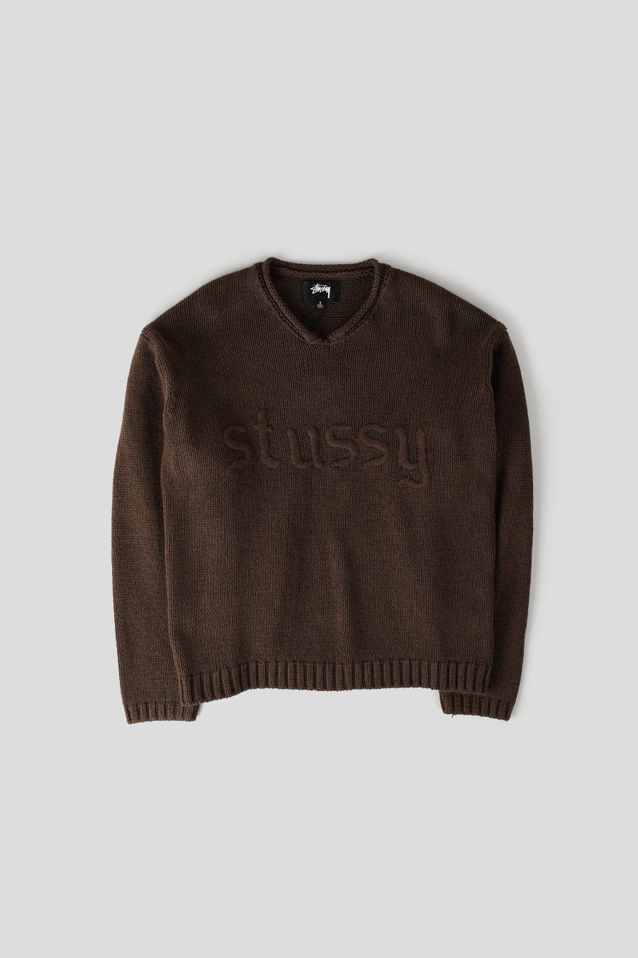 トップス Brown Embroidered V-Neck Logo Pull Stussy - BROWN