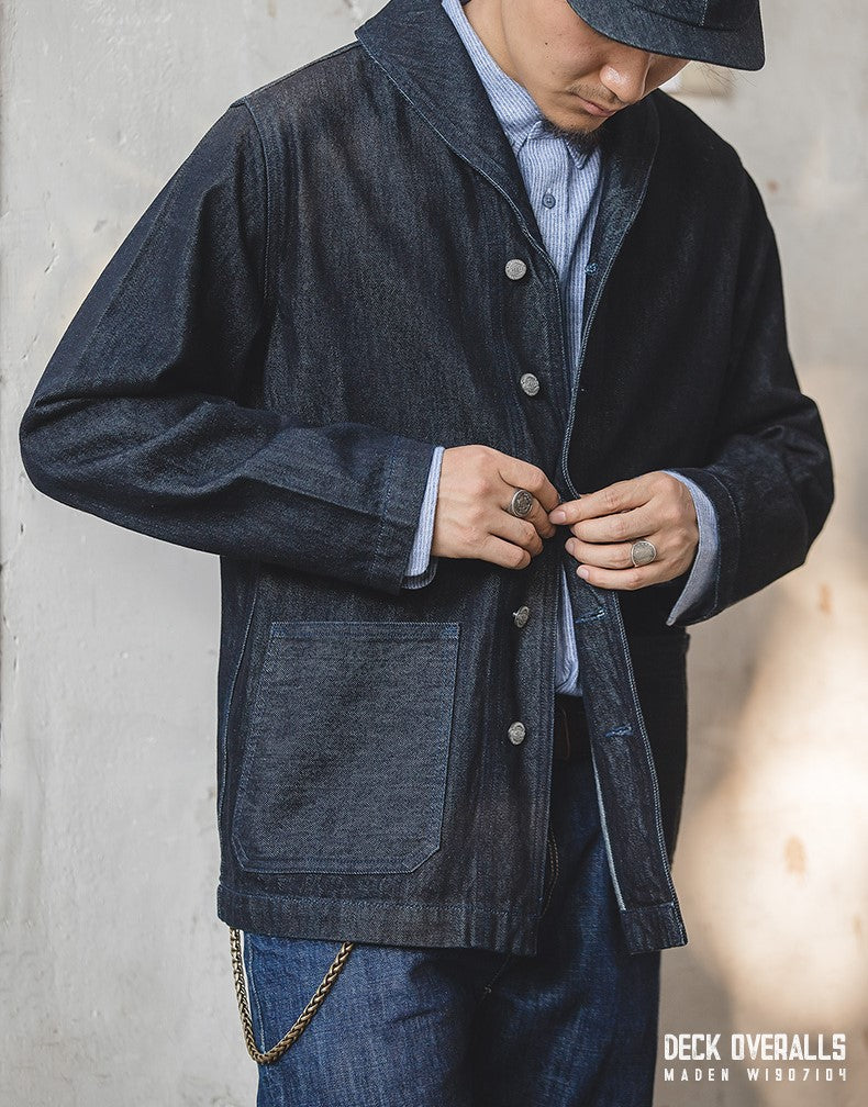 △U.S.NAVY ショールカラー ミリタリー デニムカバーオール