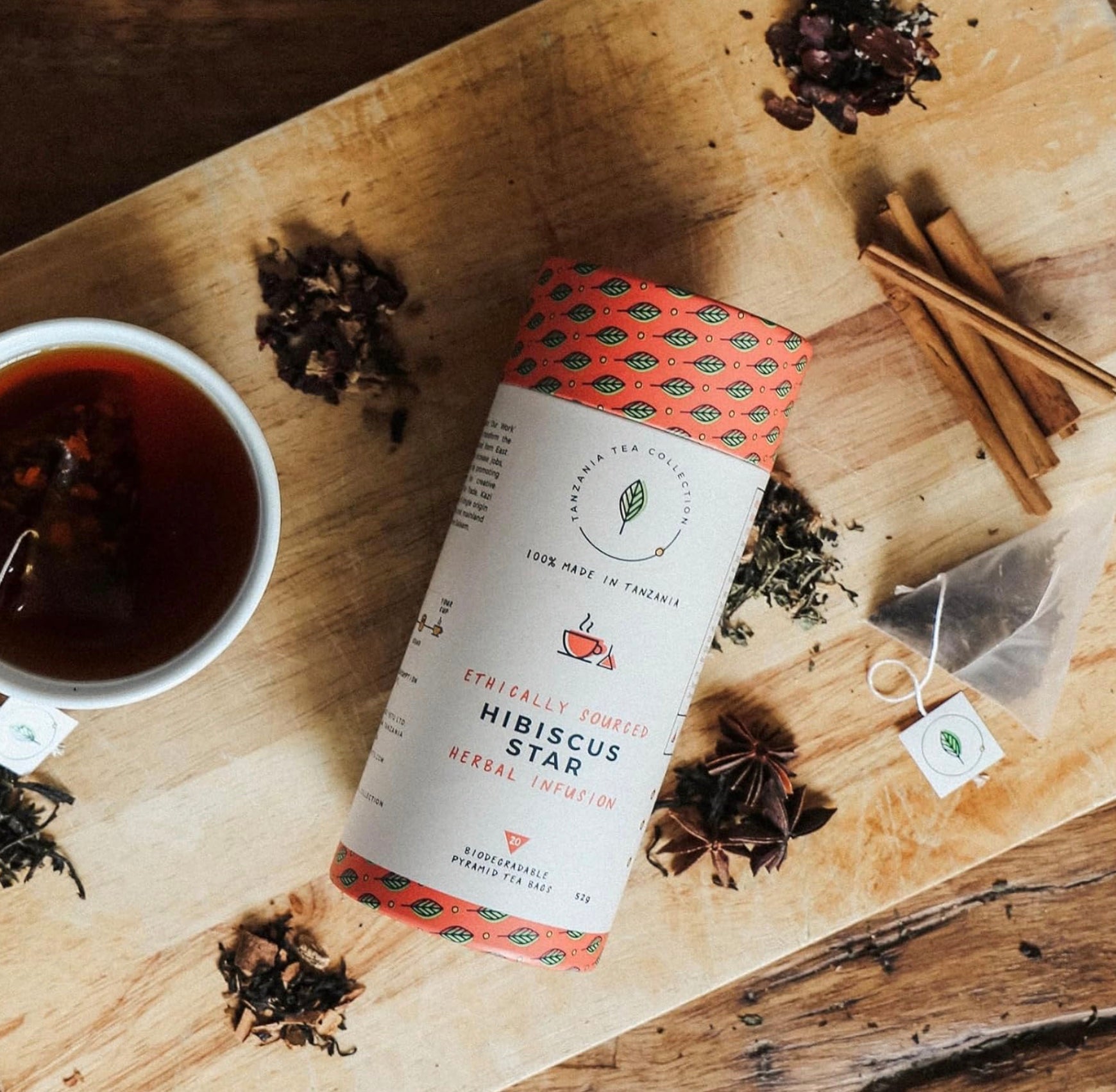 Hibiscus Star - African Tea : - Kazi Yetu - 20 tea bags Per tube