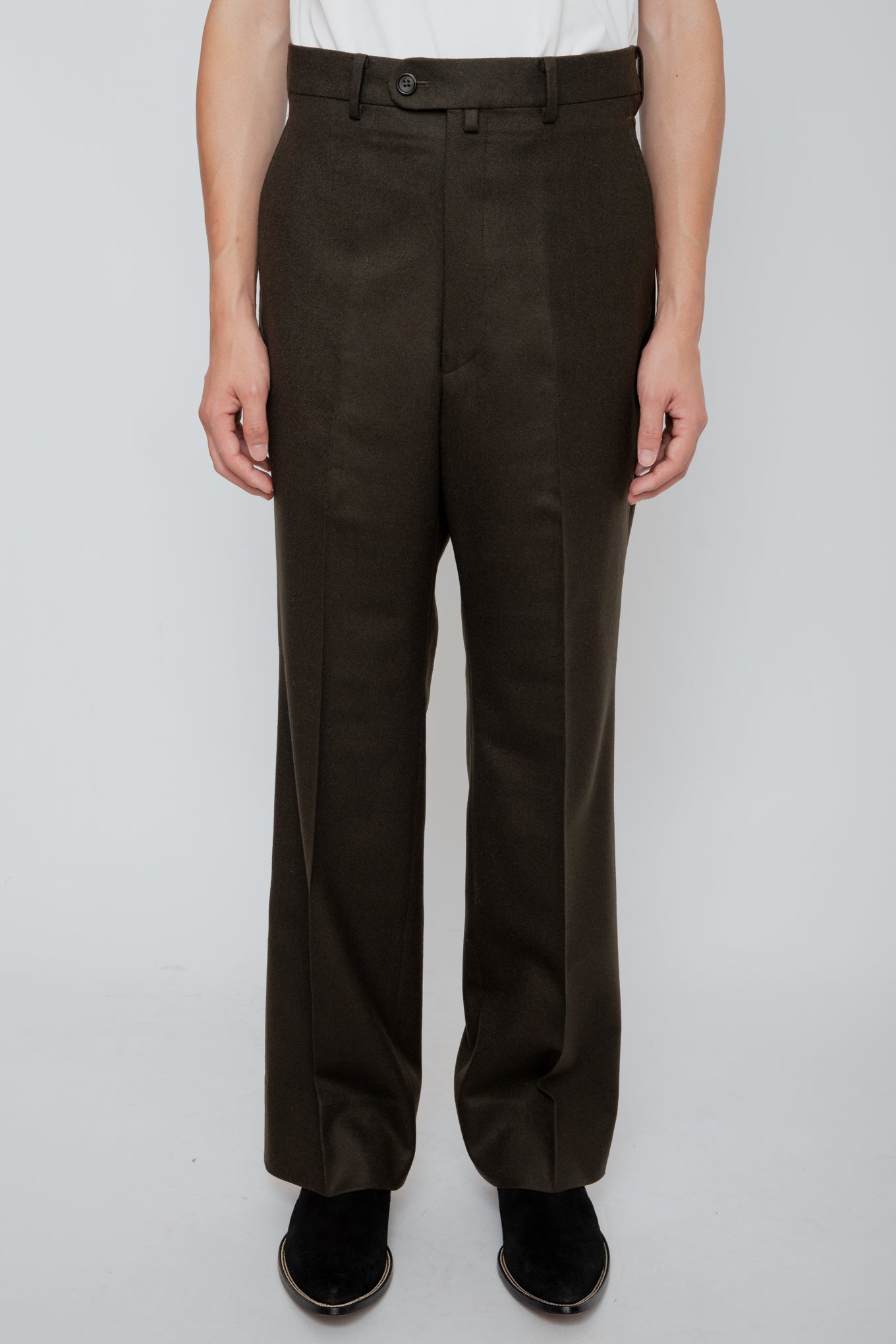 SEMI FLARED TROUSERS / DARK OLIVE – RAINMAKER KYOTO