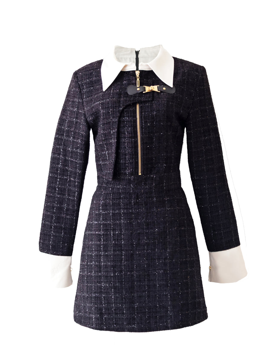 Asymmetry buckle tweed dress – Randy