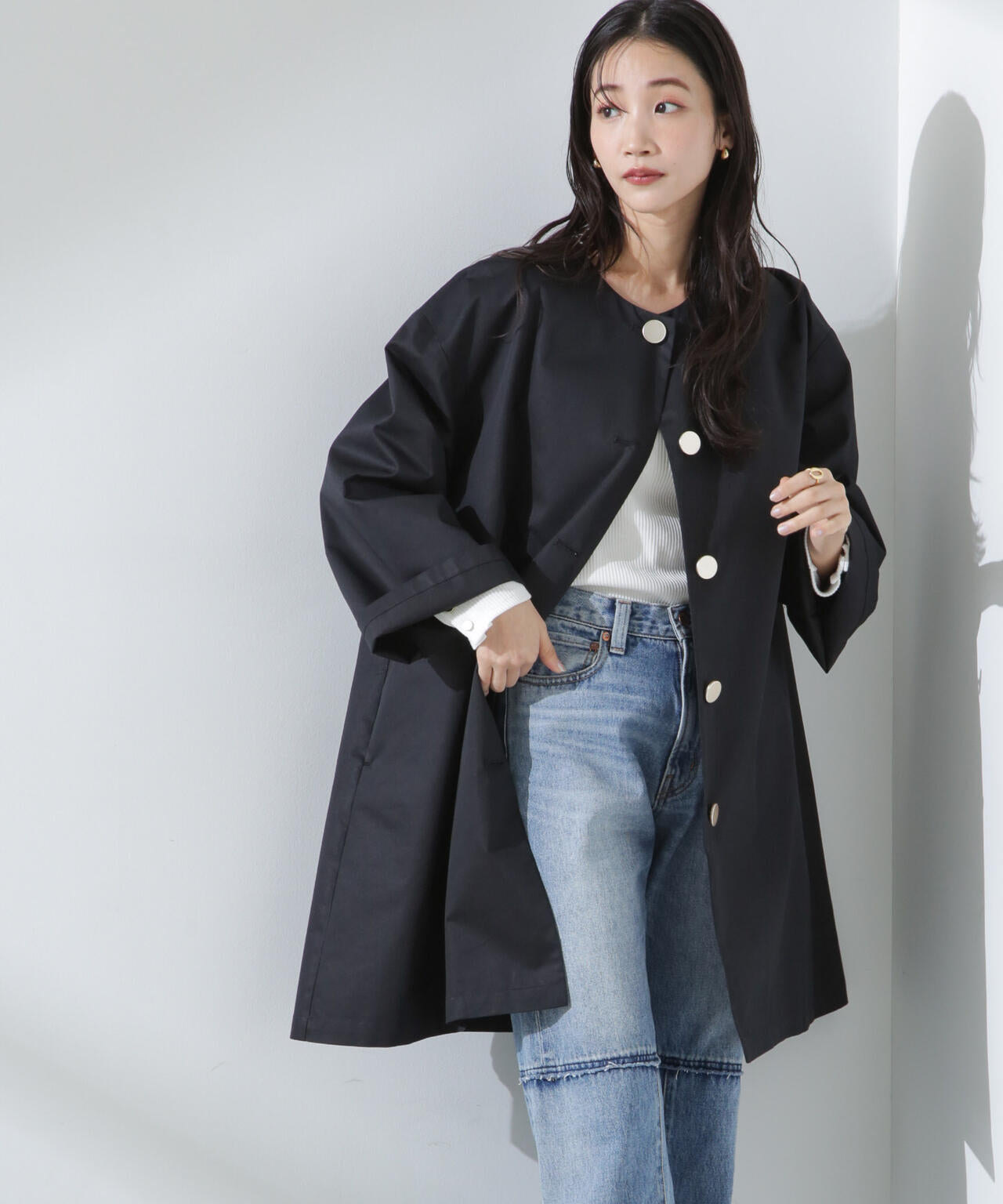 撥水 & 花粉ガード ノーカラー コート