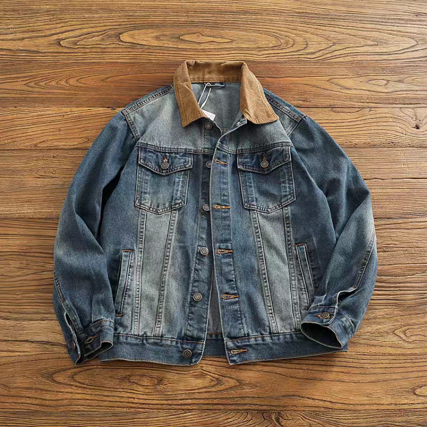 コーデュロイ襟 ウォッシュドデニムジャケット（1Color）240583