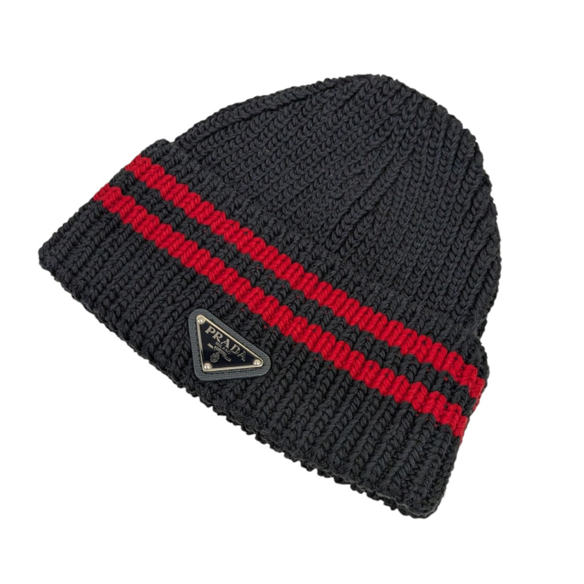 PRADA(プラダ) ニットキャップ UMD571 ダークネイビー×レッド サイズ M