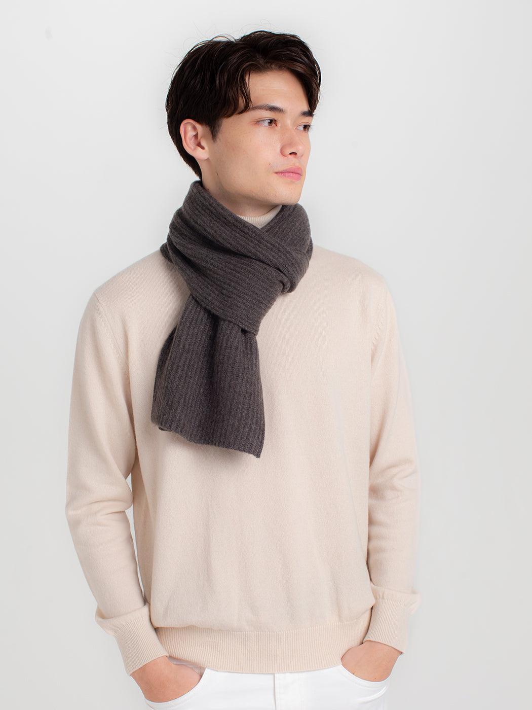 日本製】カシミヤ100% 両畦編み マフラー（173cm×22cm） レディース