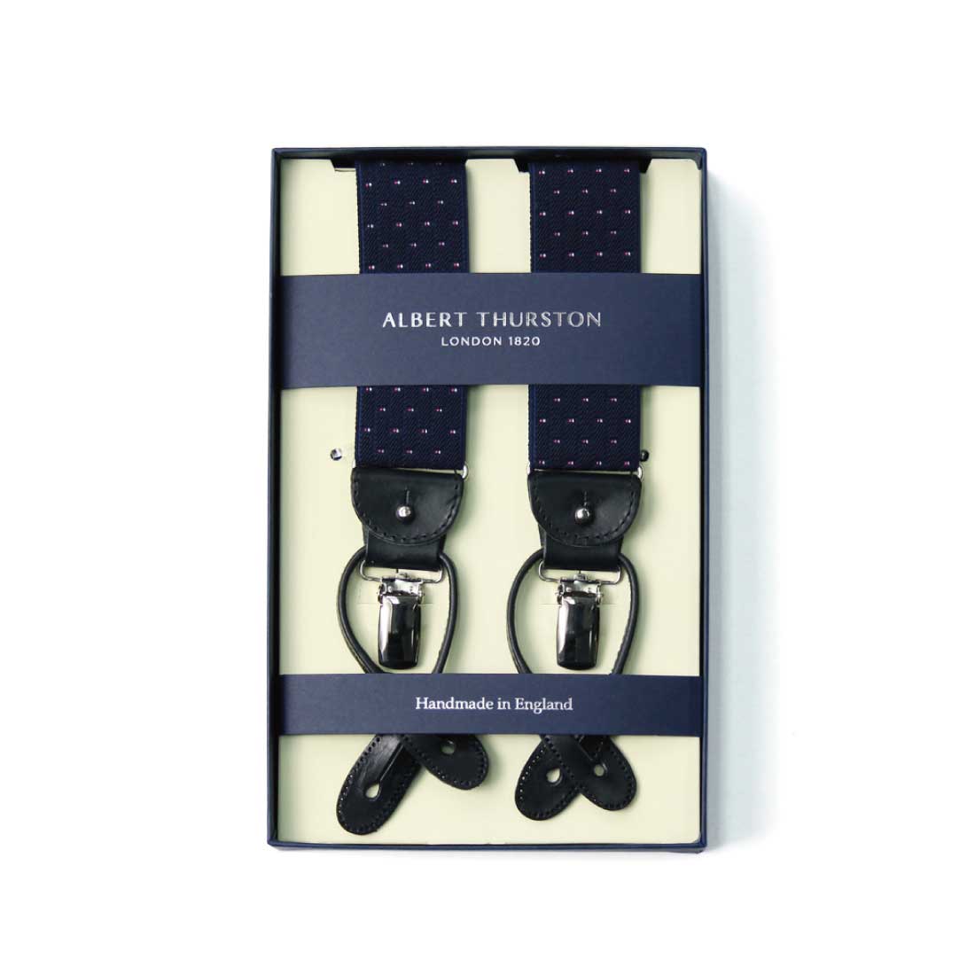 サスペンダー アルバートサーストン 英国製 35mm ピンドット ネイビー