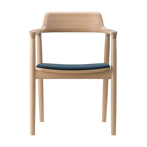 HIROSHIMA アームチェア 張座TLブルー/ビーチ材ナチュラルホワイト