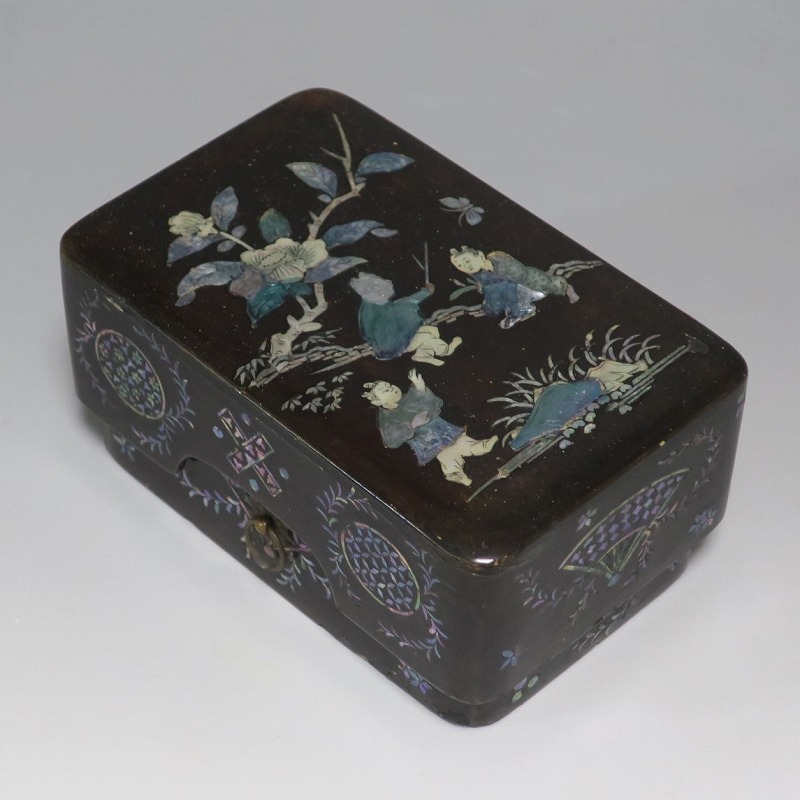 仙遊洞 琉球螺鈿 唐子 植物文 小箱