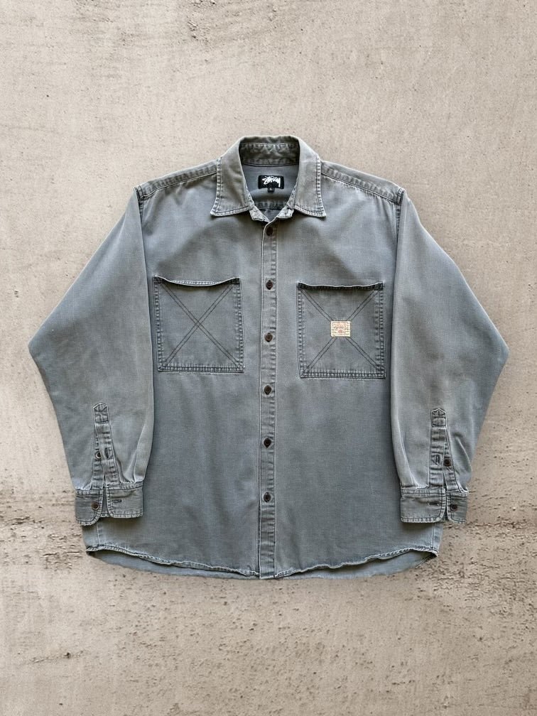 80s Stussy Grey Work Button Up Shirt - Large – The Juncture
