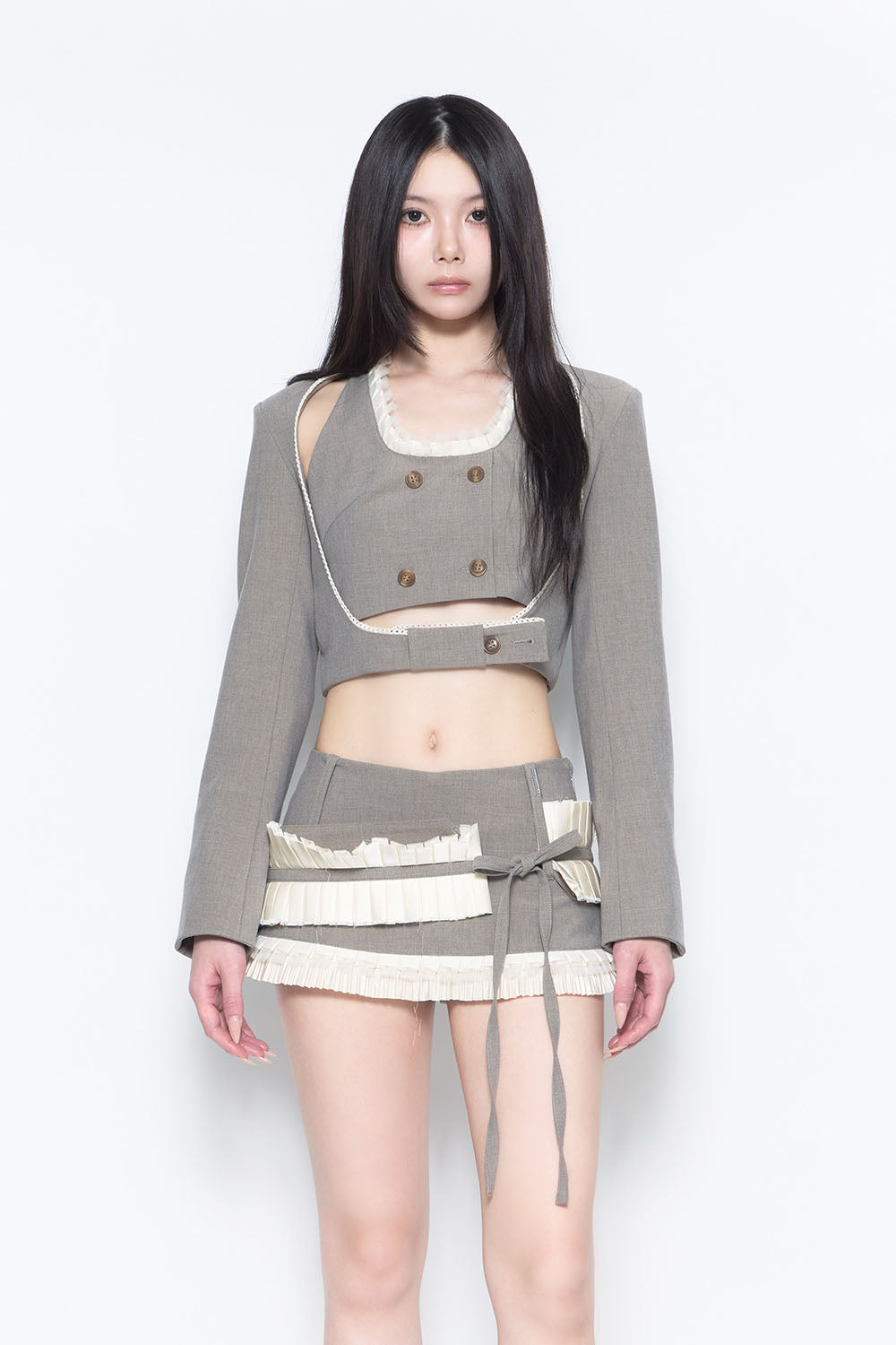 THEREDTHREAD / ザレッドスレッド】S lace trim suit skirt