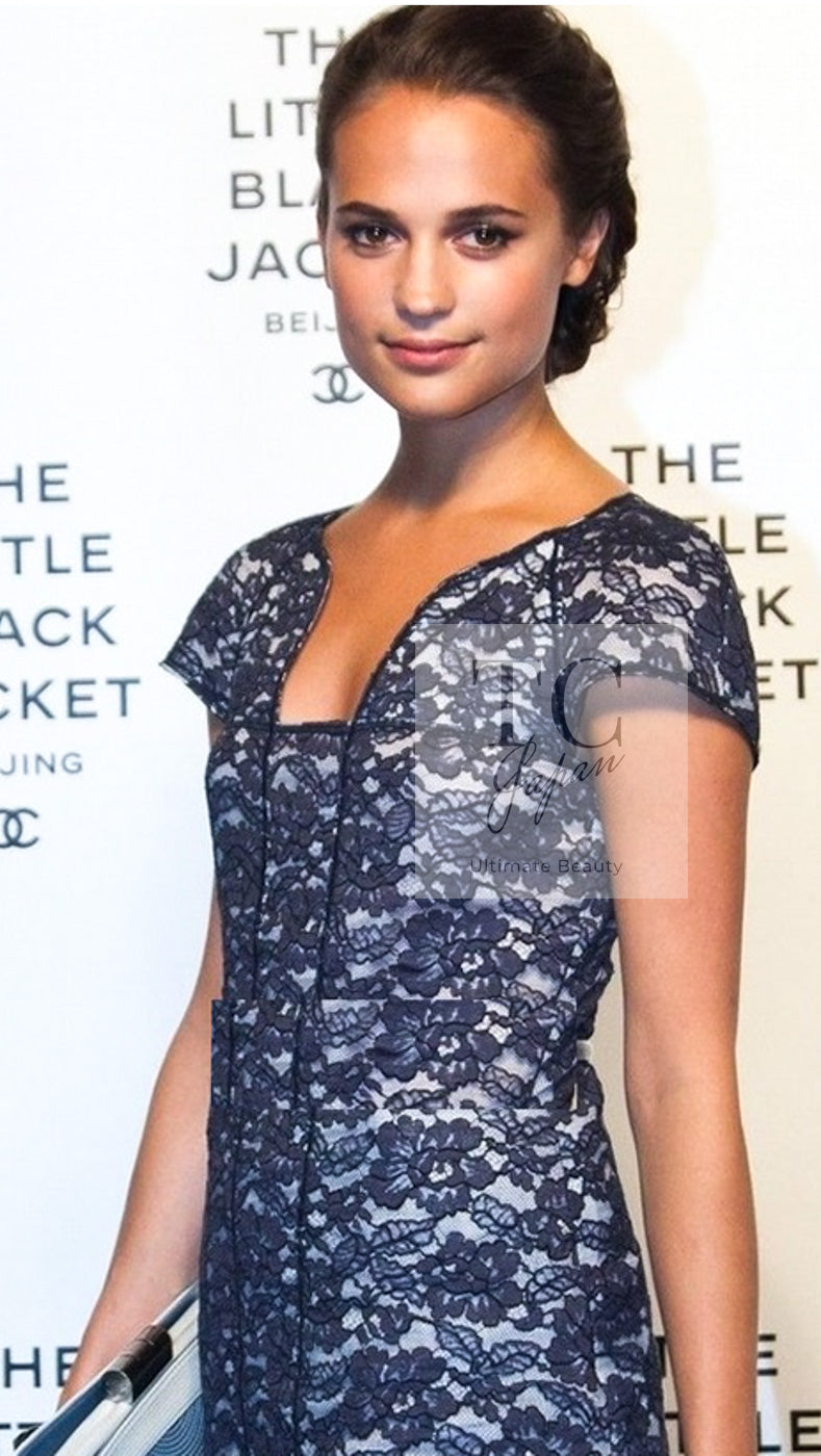 シャネル トップス CHANEL ネイビー ホワイト カメリア レース 14C