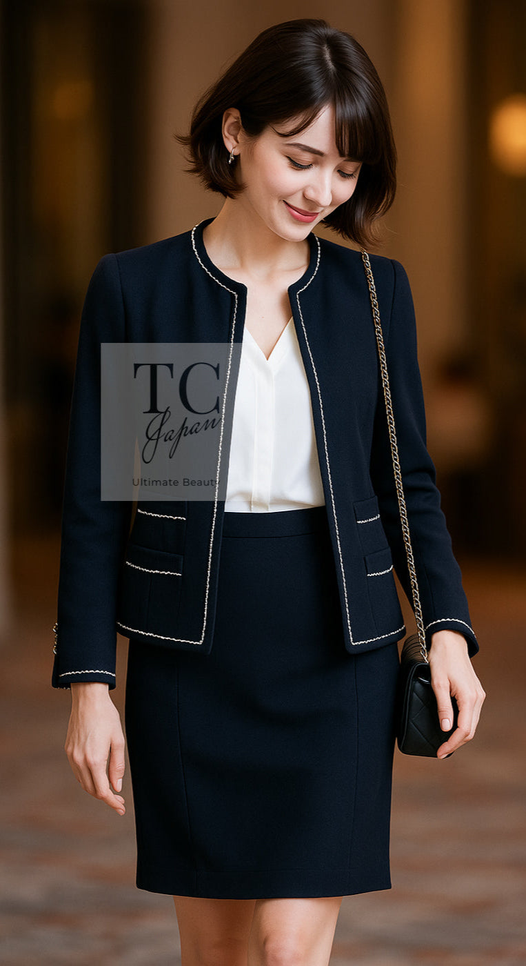 シャネル ジャケット スーツ CHANEL ネイビー 