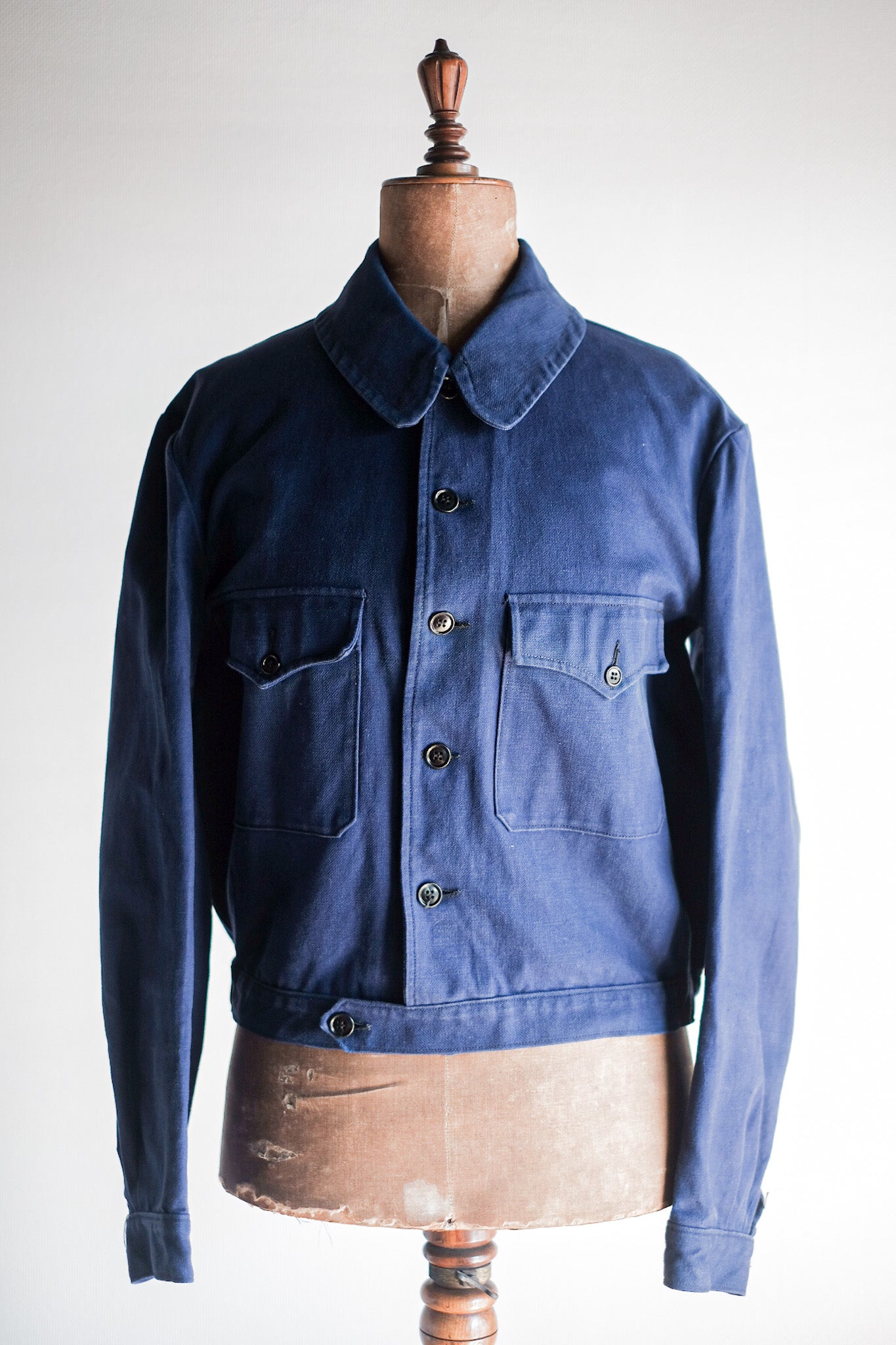 40's] French Vintage Blue Cotton Twill Cyclist Jacket