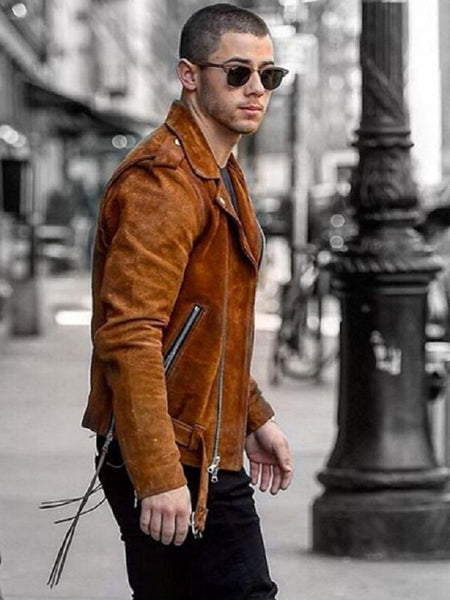 Nick Jonas Amiri Suede Biker Jacket | Nick Jonas Moto Suede