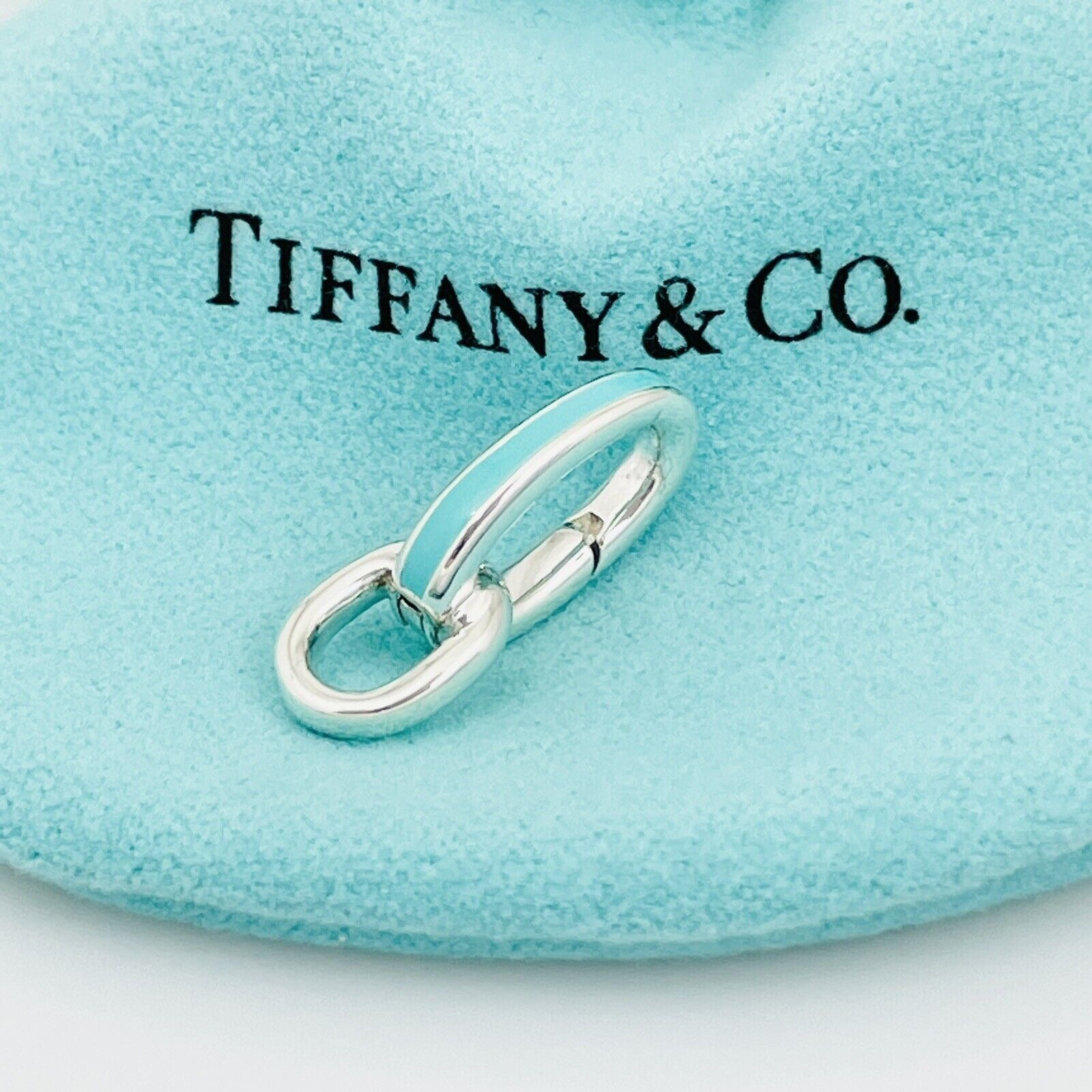 Tiffany Blue Enamel Oval Clasping Link Jump Ring Charm or Bracelet