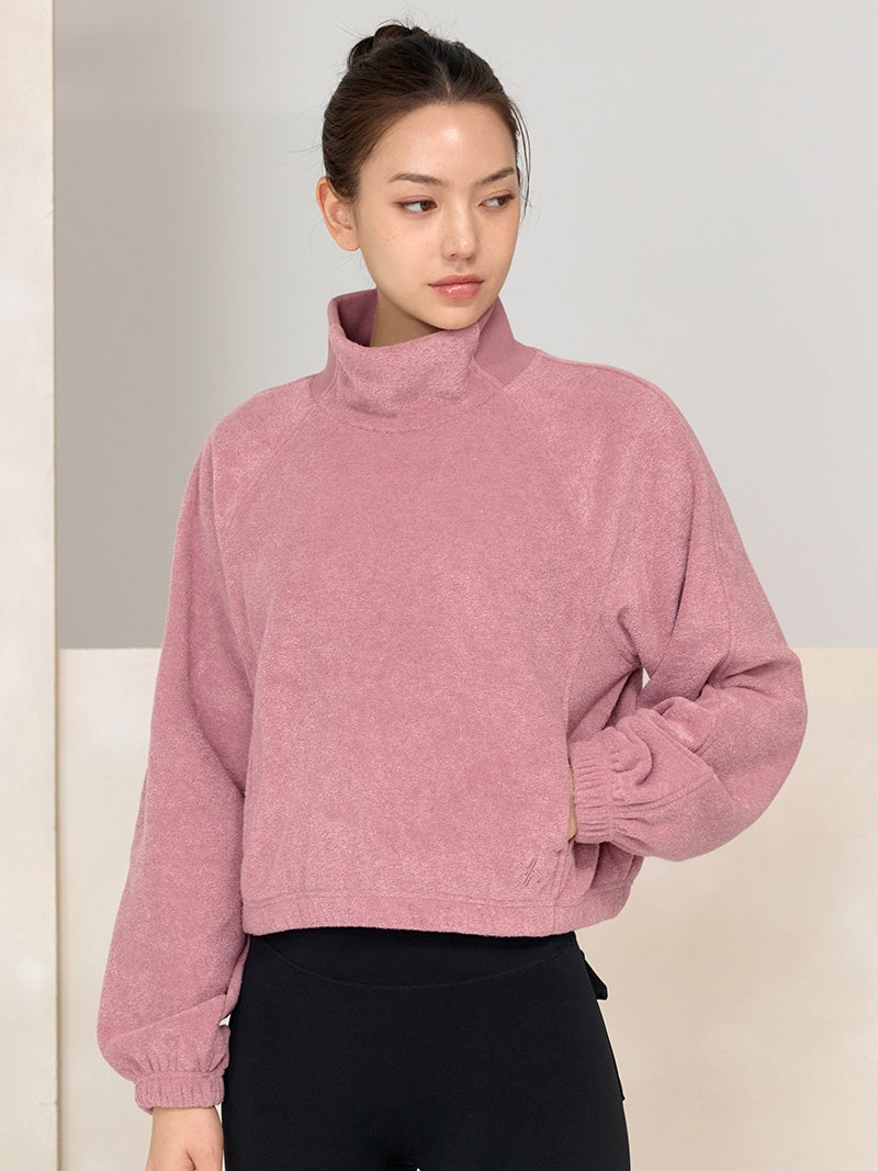 XTFMT02J3 裏起毛 ドローコード ハイネック クロップド丈 長袖