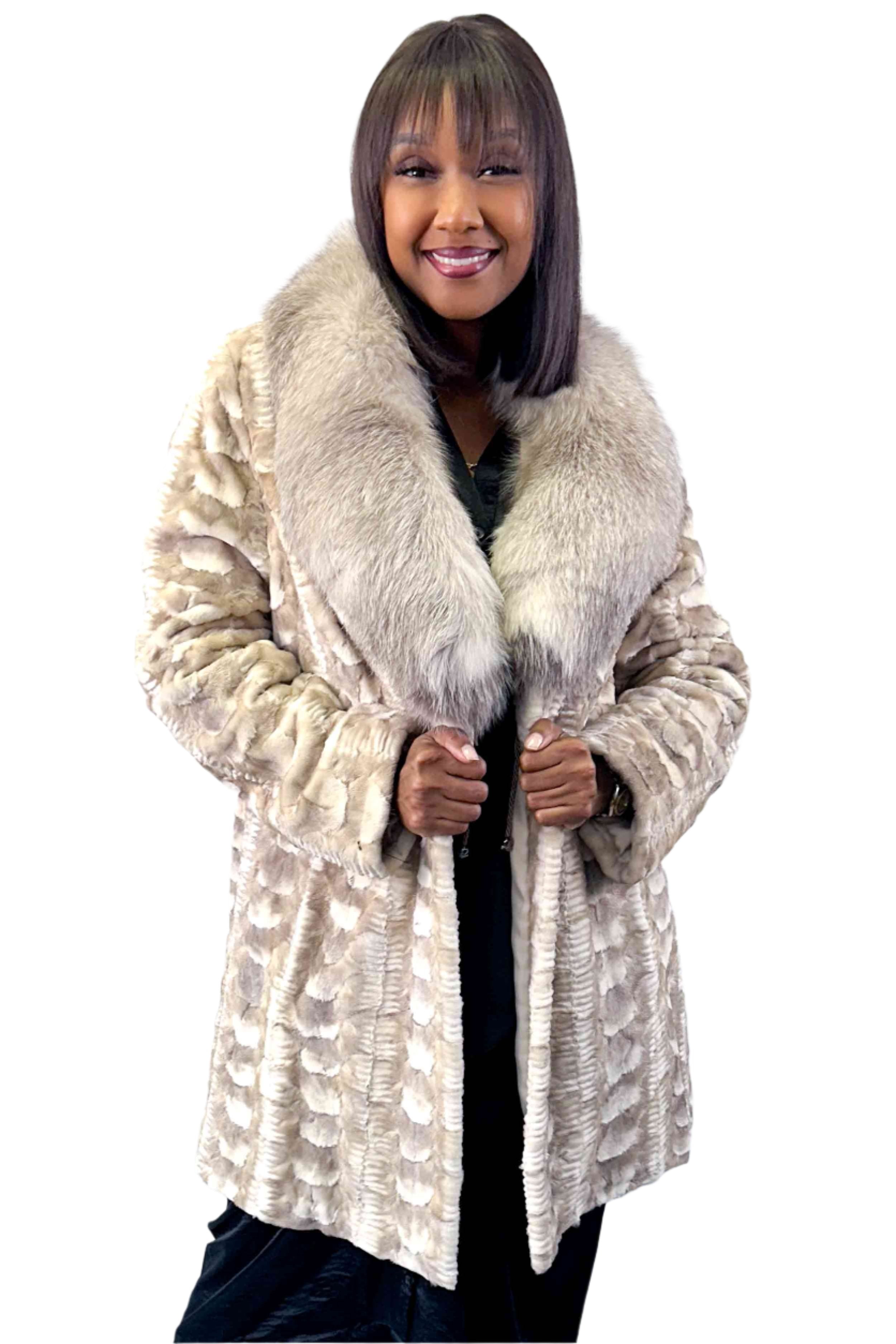 Andequal】collar fur cocoon coat(チャコール) collar fur cocoon