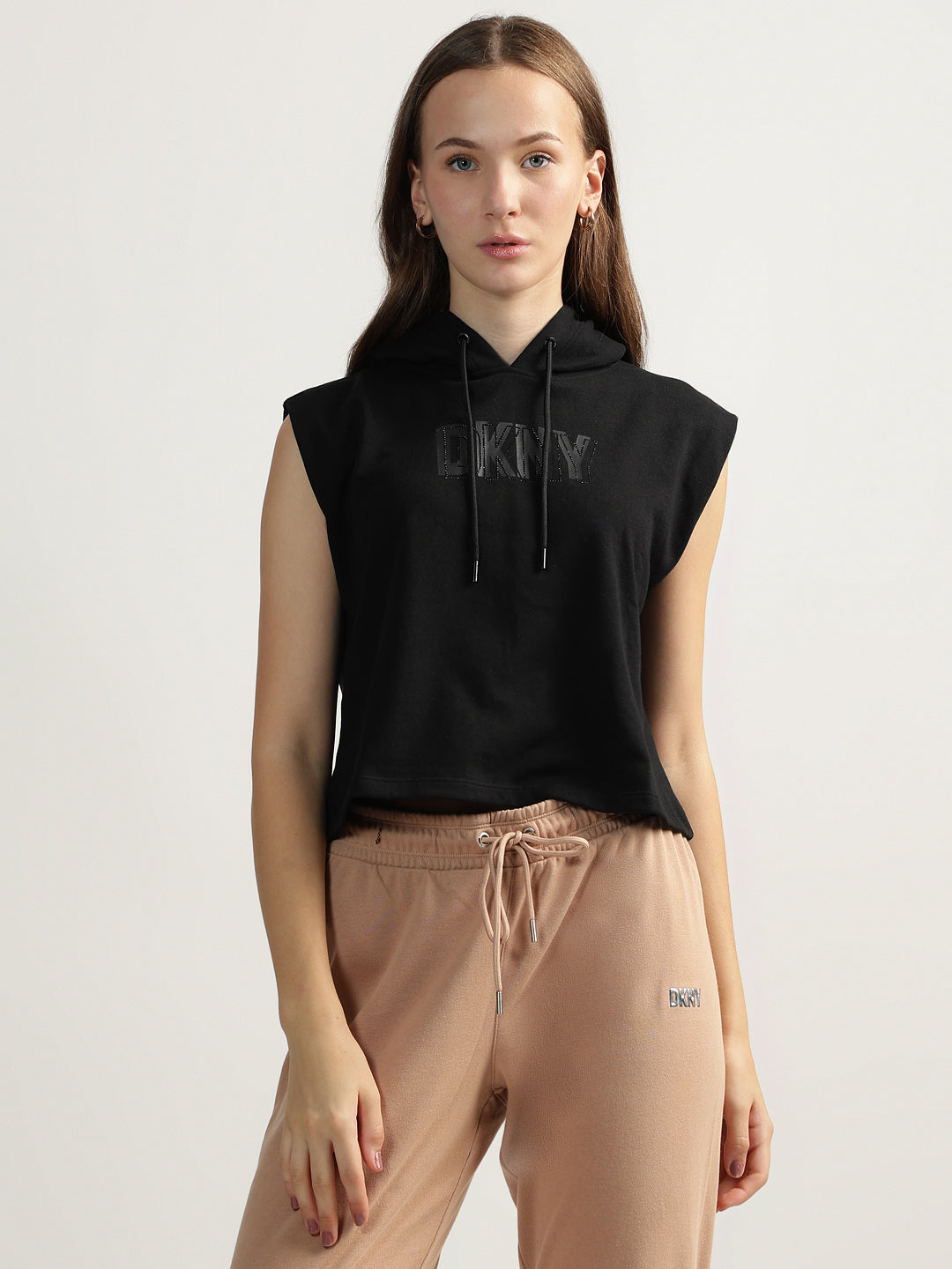 Shop DKNY Women Black Solid Hooded Sleeveless Top Online – Iconic