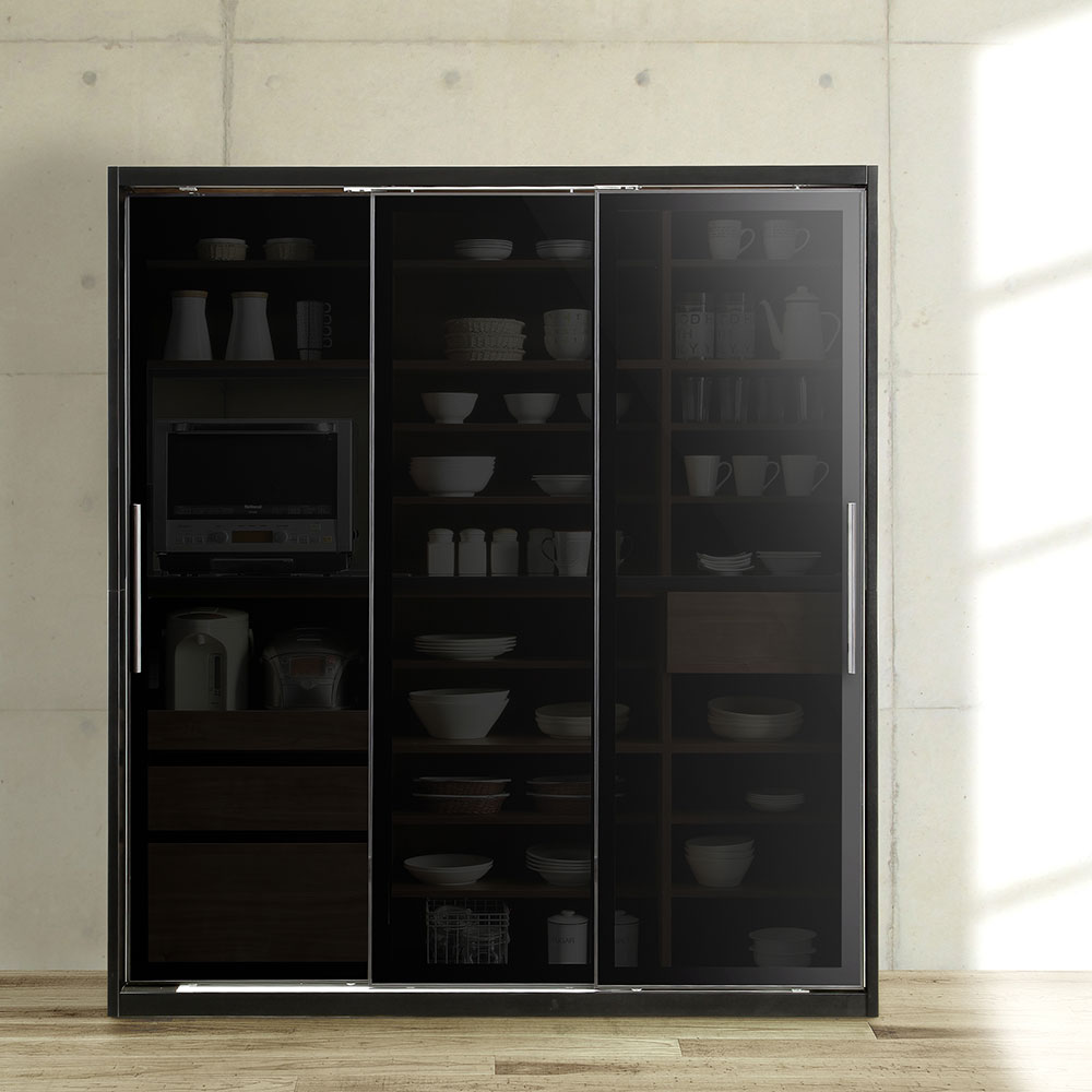 キッチンボード「ネロ」ブラック 奥行56cm 高さ200cm 幅全2サイズ