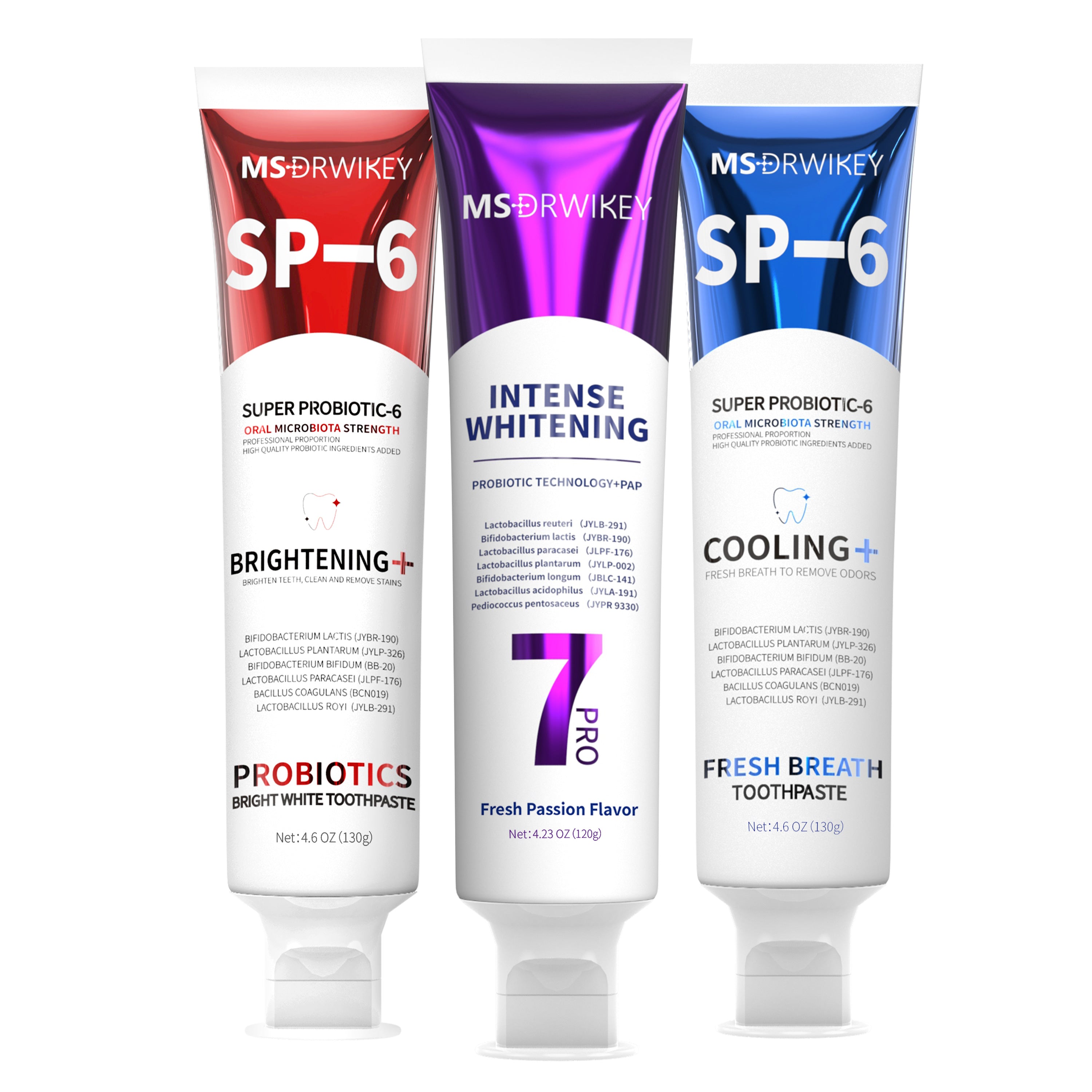 MSDRWIKEY 3-Piece Combo Set – SP-6 Probiotic Whitening Toothpaste, 7-P