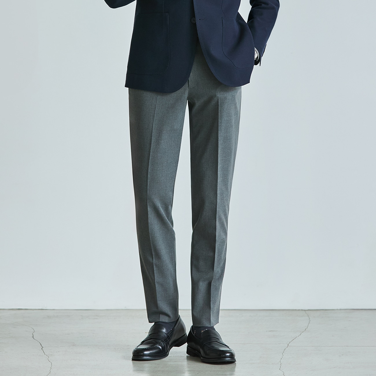 スマート ビズ セットアップ スラックス 無地 裾上げ済み|O47_4AK5S8S