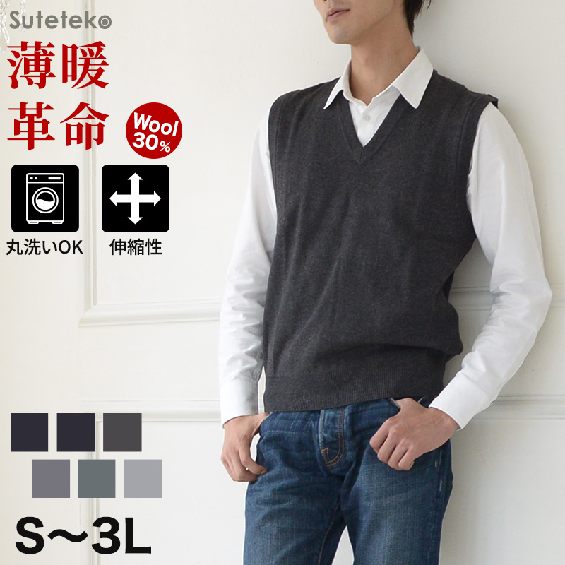Vネック ニット メンズ ベスト ビジネス S～3L V首 ビジネス