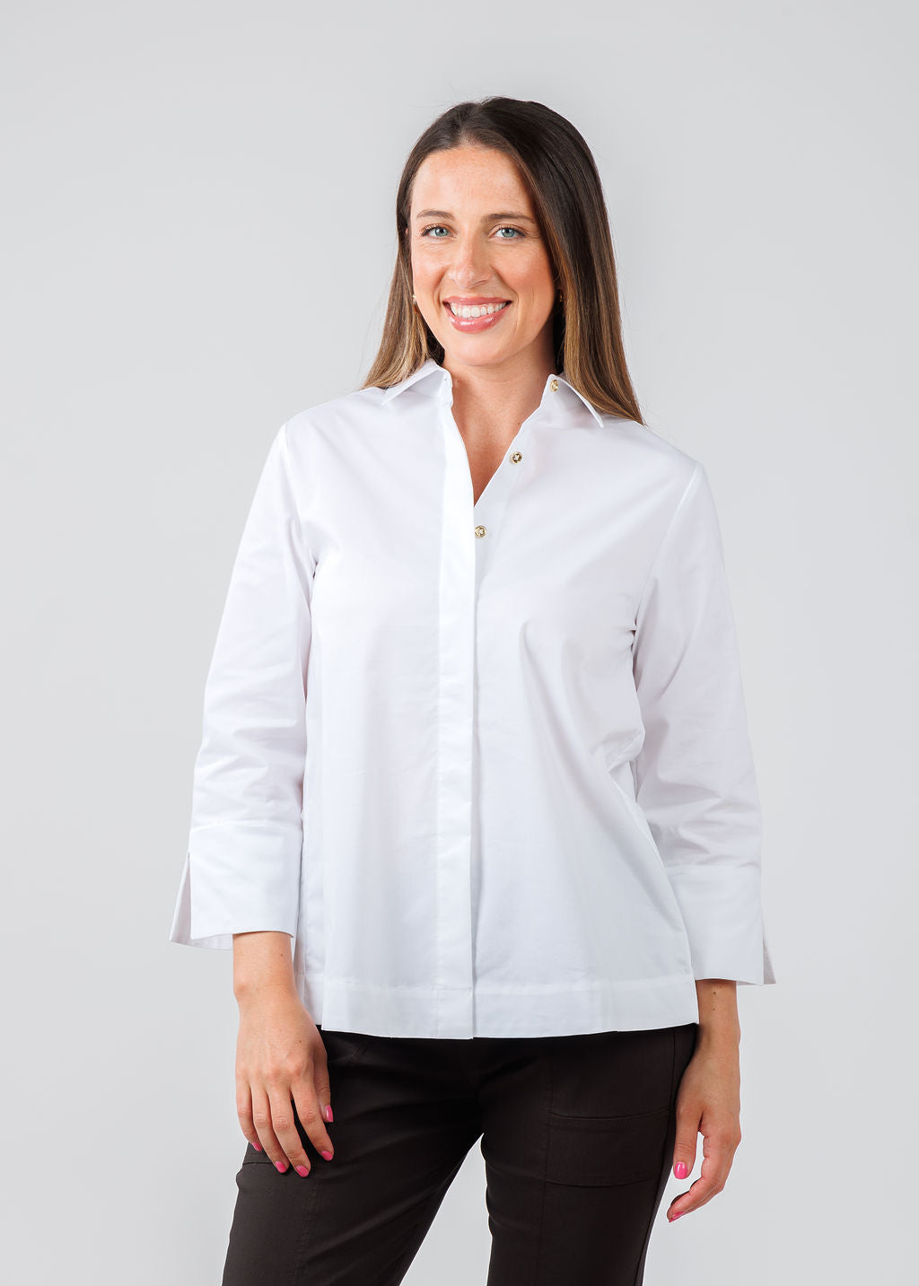 Hinson Wu Xena 3/4 Sleeve Zip Back Shirt - White – Barbara Katz