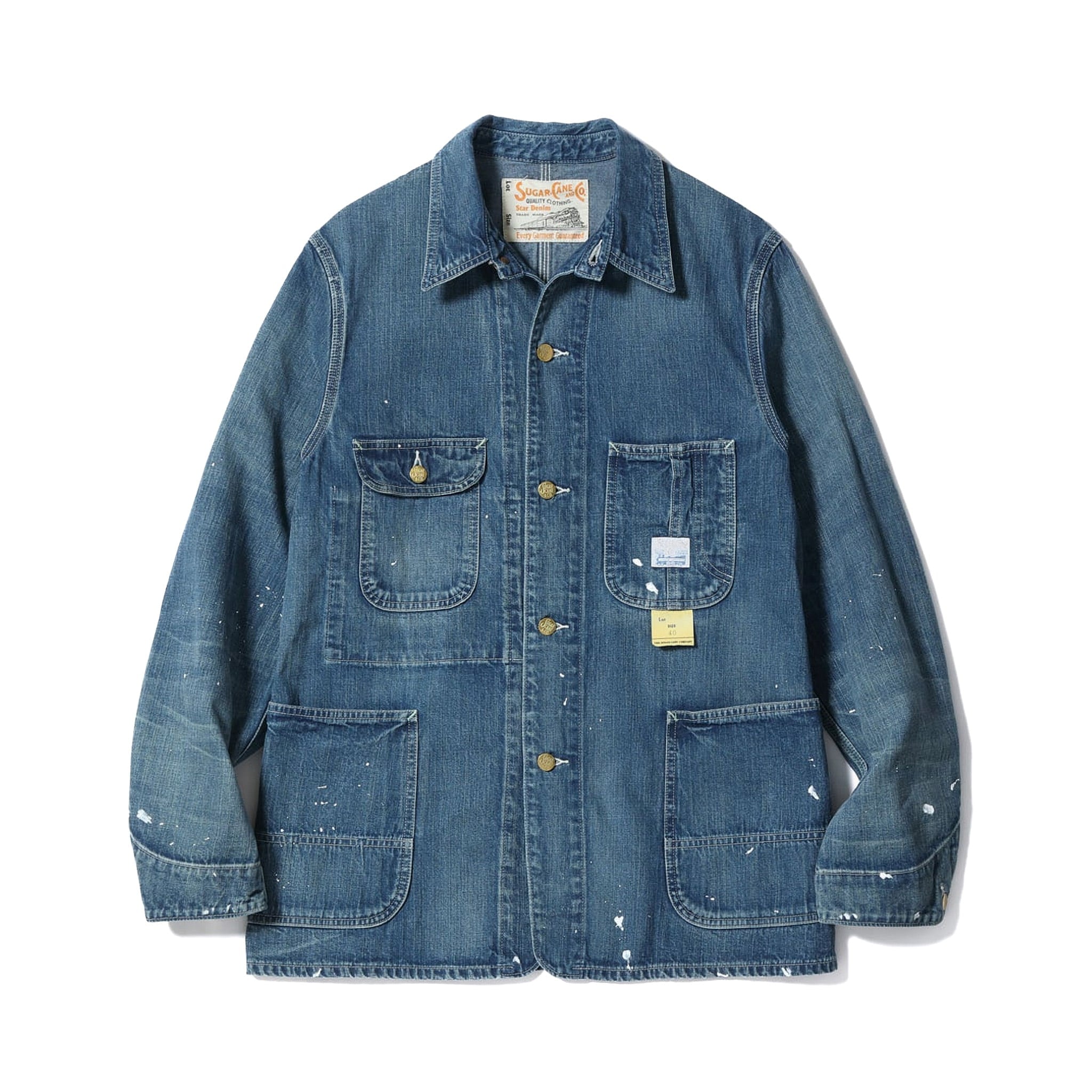 Sugar Cane SC15708 11oz Blue Denim Work Coat Aged Model | BlackBlue