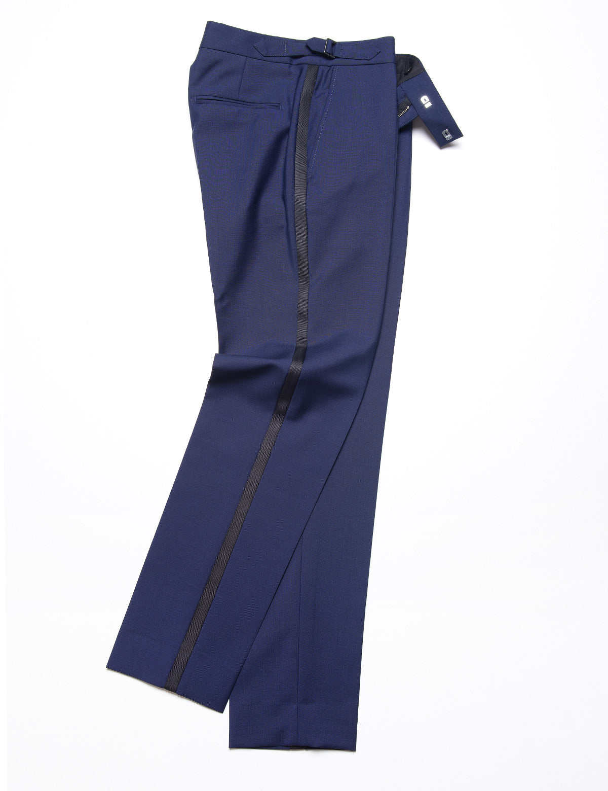 BKT50 Tuxedo Trouser in Wool / Mohair - Ink Blue with Grosgrain
